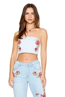 Rose Embroidered Denim Tube Top