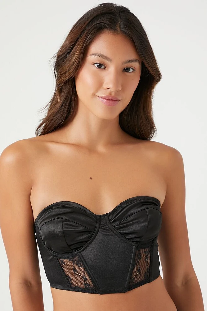 Satin Strapless Mesh Corset Bra