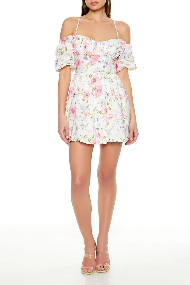 Floral Open-Shoulder Mini Dress