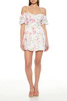 Floral Open-Shoulder Mini Dress