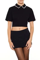 Rhinestone-Collar Crop Top