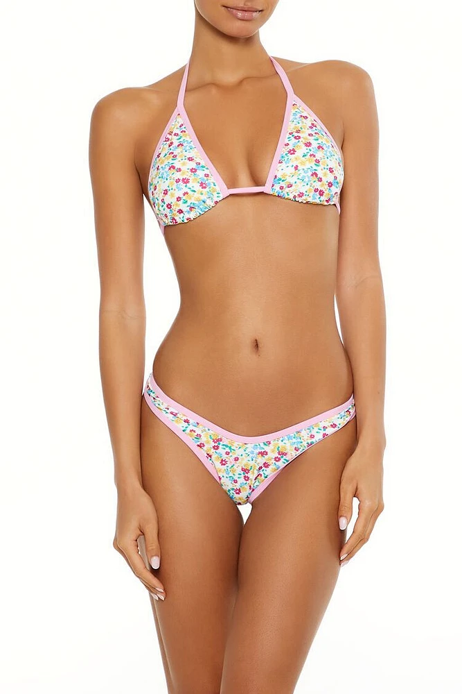 Bright Floral Contrast Halter Bikini Top