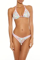 Bright Floral Contrast Halter Bikini Top