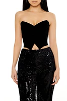 Notched Velvet Tube Crop Top