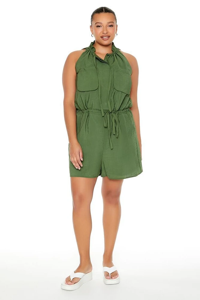 Plus Sleeveless Cargo Romper
