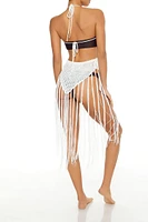 Crochet Tie-Back Fringe Swim Cover-Up Midi Dress