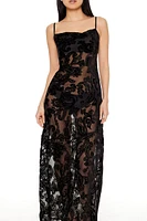 Sheer Flocked Paisley Maxi Dress