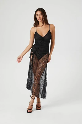 Sheer Lace Drawstring Maxi Dress