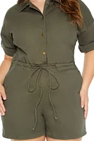 Plus Denim Tie-Waist Romper