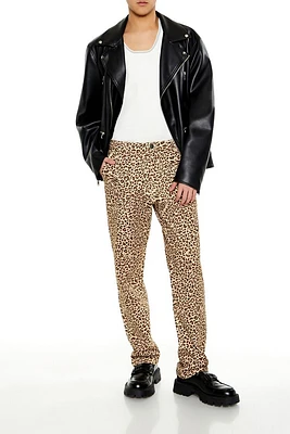 Slim-Fit Mid-Rise Leopard Pants