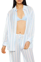 Striped Lightweight Swim Cover-Up Shirt Dress