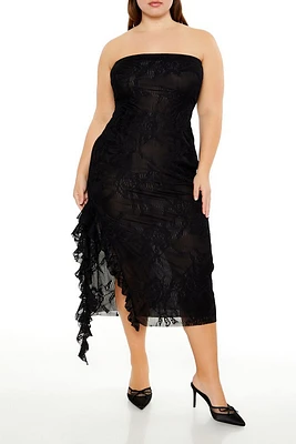 Plus Ruffle Lace Midi Dress