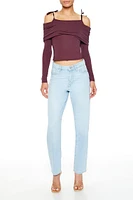 Foldover Open-Shoulder Crop Top