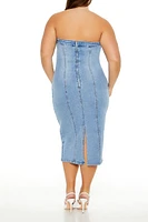 Plus Heart Denim Tube Midi Dress