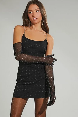 Rhinestone Metallic-Strap Cami Mini Dress