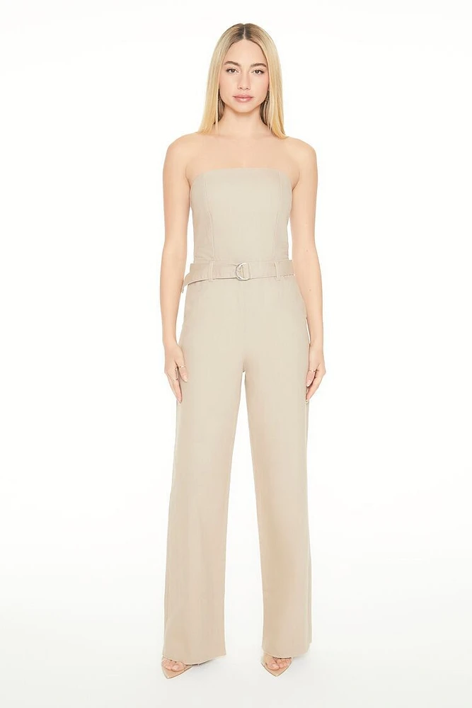 Strapless Belted Denim Jumpsuit
