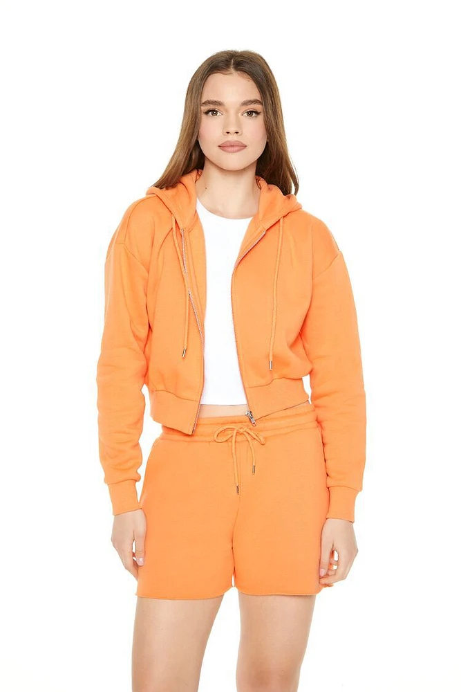 Cropped Fleece Zip-Up Hoodie