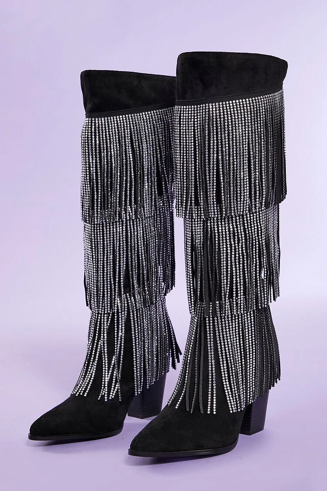 Over-the-Knee Rhinestone Fringe Boots