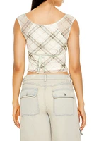 Mesh Plaid Cap-Sleeve Top