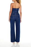 Belted Strapless Denim Jumpsuit