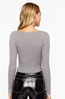 Marled Sweetheart Sweater-Knit Crop Top