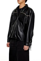 Studded Faux Leather Fringe Jacket