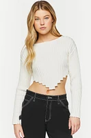 Ribbed V-Hem Long-Sleeve Crop Top