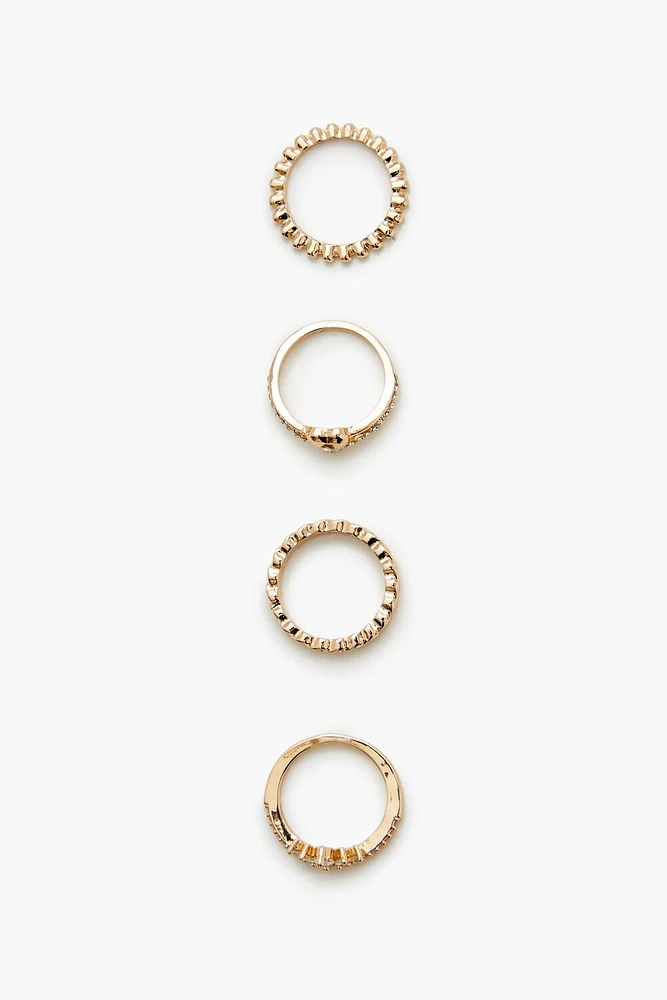 Thin Rhinestone Heart Ring Set