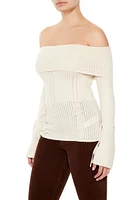 Lace-Up Off-the-Shoulder Sweater