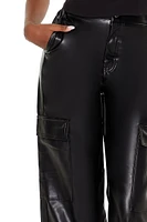 Faux Leather High-Rise Cargo Pants