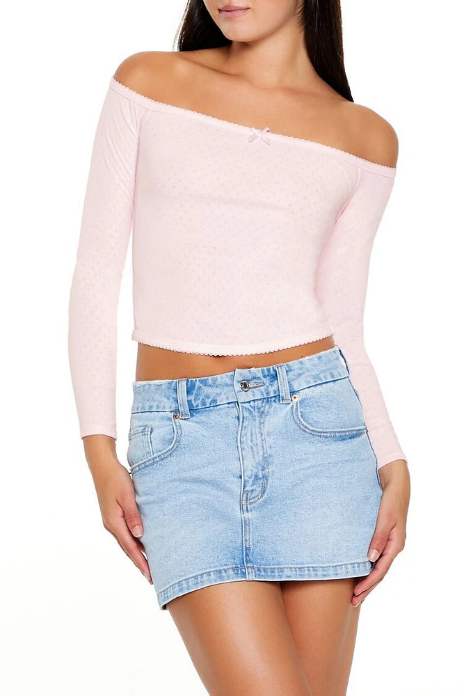 Pointelle Off-the-Shoulder Crop Top