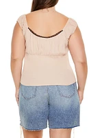 Plus Rosette Cap-Sleeve Top