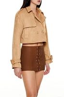 Faux Suede Cropped Trench Coat