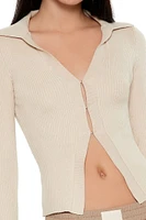 Ribbed Split-Hem Cardigan Sweater