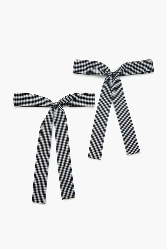 Gingham Bow Gator Hair Clip Set