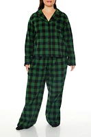 Plus Plaid Shirt & Pants Pajama Set