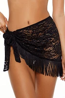 Fringe Lace Swim Cover-Up Sarong Mini Skirt