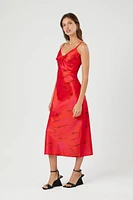 Satin Abstract Print Midi Dress