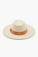 Studded Faux Leather-Trim Fedora