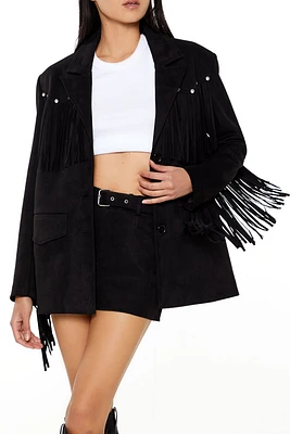 Rhinestone Fringe Faux Suede Blazer