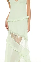 Lace-Trim Ruffle Maxi Dress