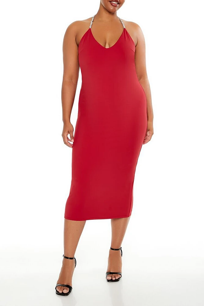 Plus Embellished Halter Maxi Dress