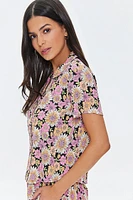 Pleated Floral Print Shirt