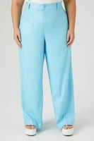 Plus Satin Straight-Leg Pants