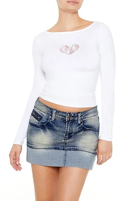 Sheer Lace Heart Crop Top