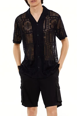 Allover Lace Pattern Button-Down Shirt
