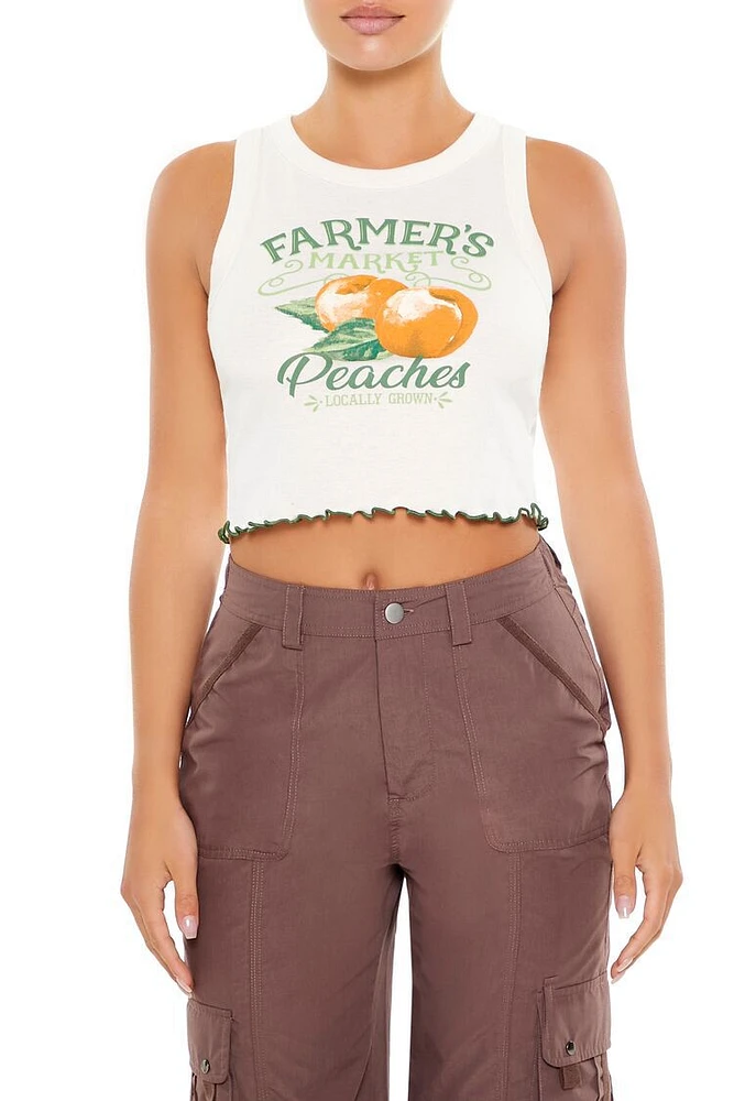 Peaches Graphic Cropped Tank Top