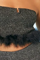 Glitter Feather-Trim Tube Top