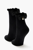 Faux Pearl Bow Crew Socks