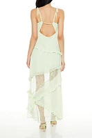 Lace-Trim Ruffle Maxi Dress
